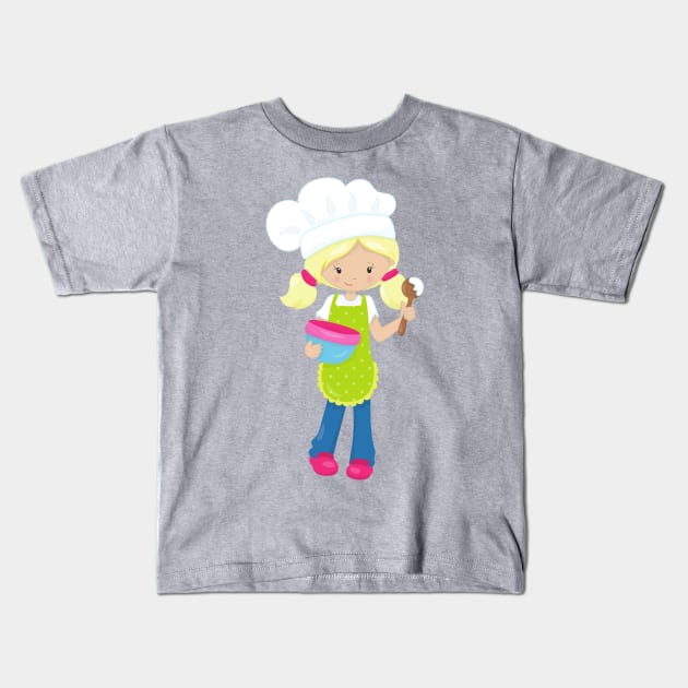 Baking, Baker, Bakery, Cute Girl, Blonde Hair Kids T-Shirt by Jelena Dunčević